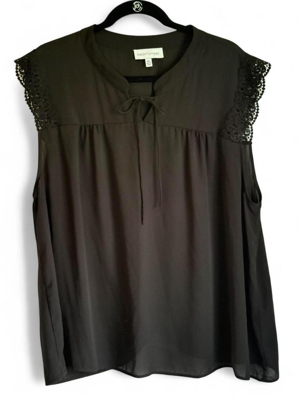 Gibson Latimer Womens XXL Black Lace Shoulder Open Back Sleeveless Blouse